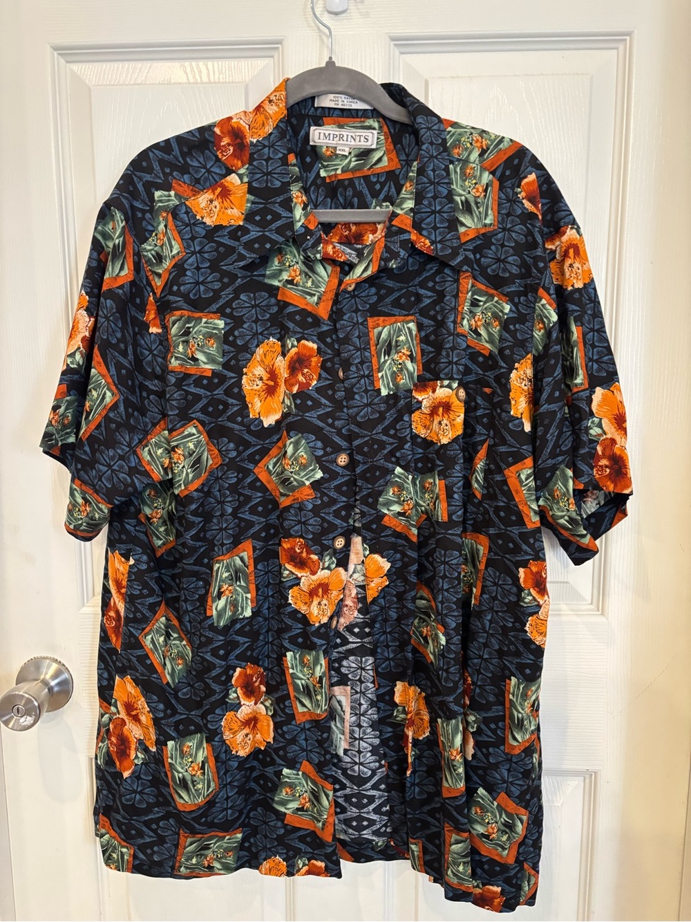 XXL Hawaiian Button-Down Shirt with Orange Floral Print